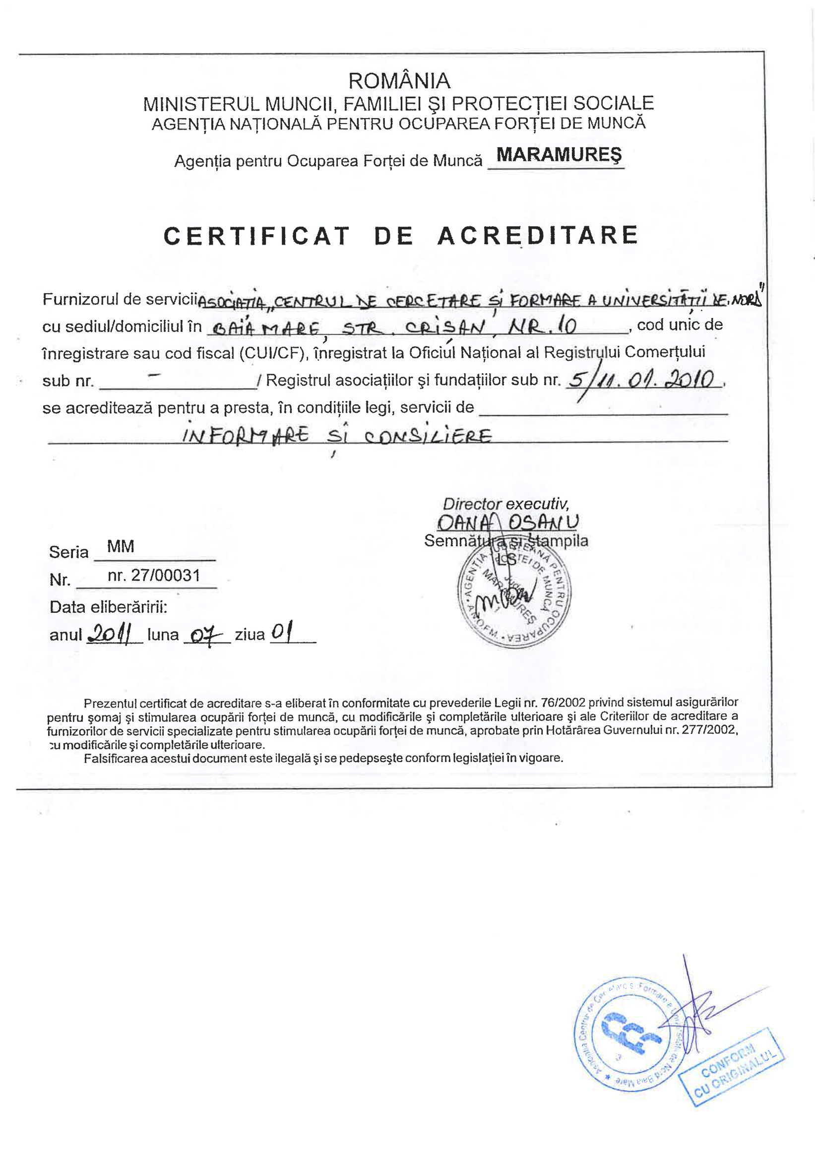 Acreditări servicii speciale – stimulare forță de muncă